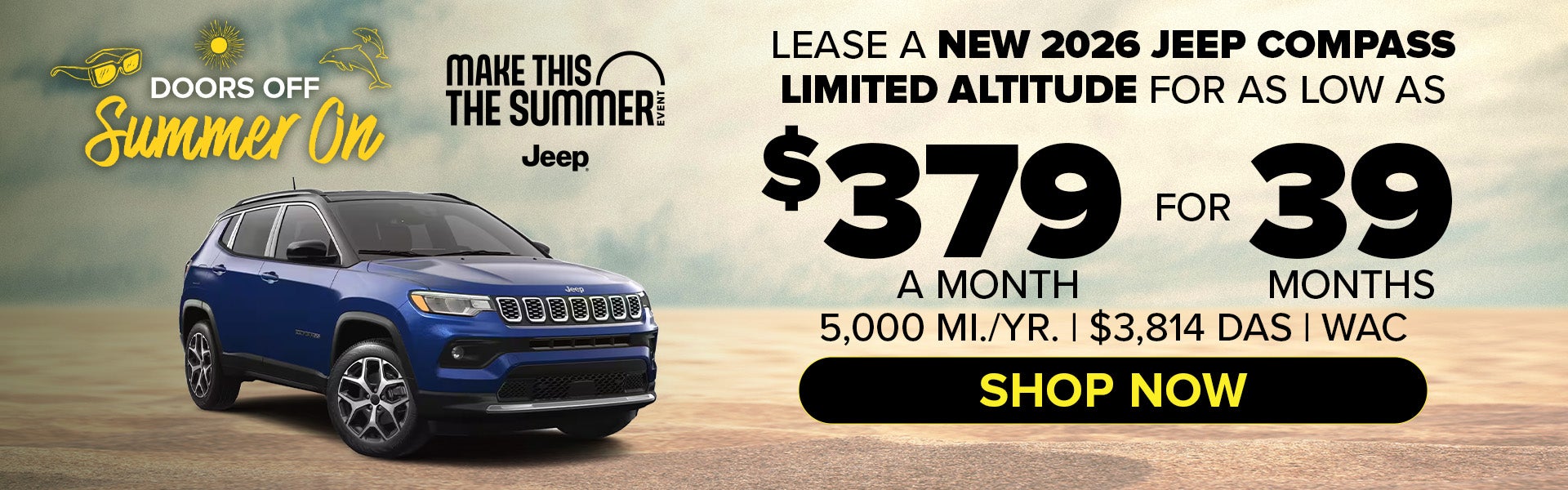 Lease new 2026 Jeep Compass as low as $379 a mos.for 39 mos 
